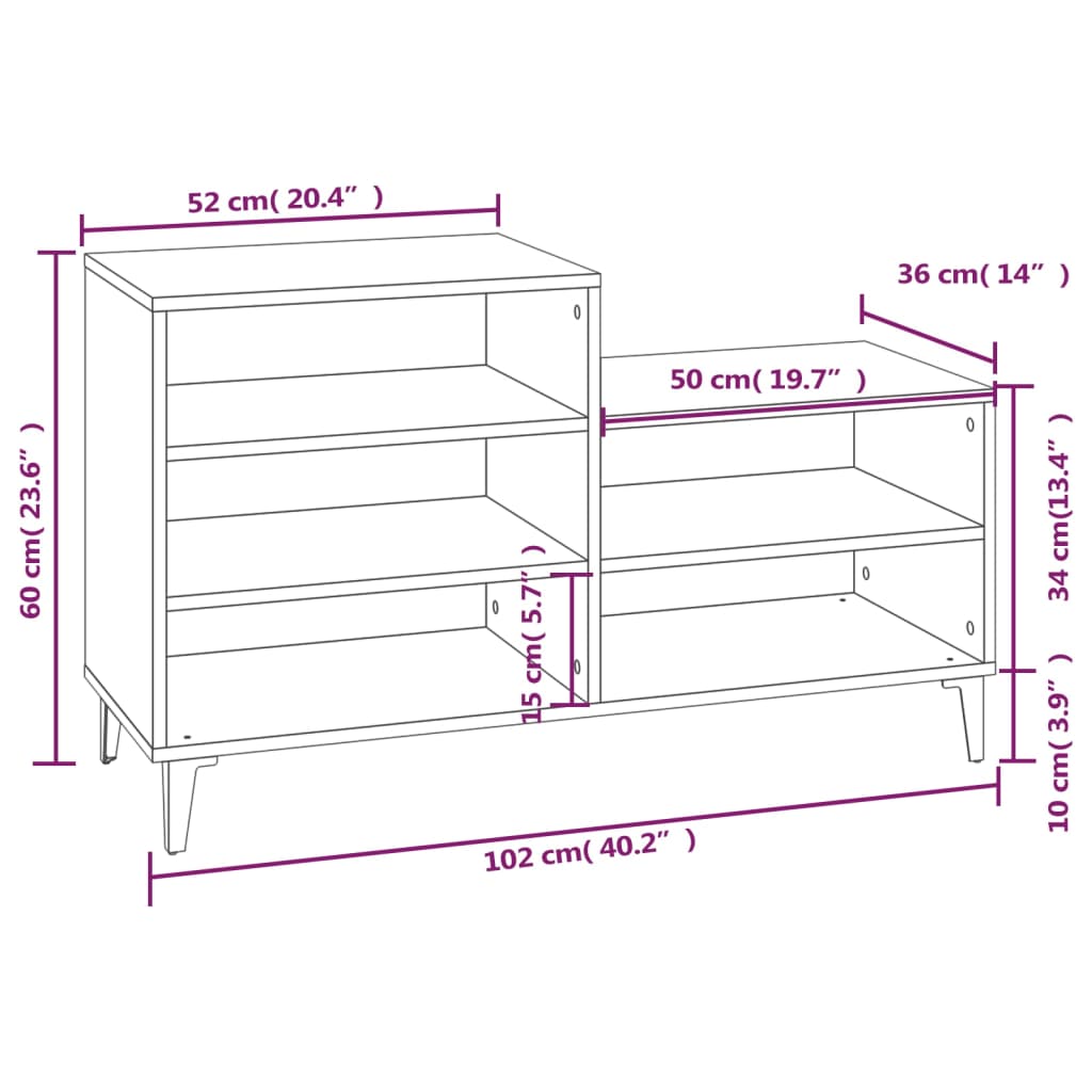 Armoire à chaussures Chêne marron 102x36x60cm Bois d'ingénierie - XIOS
