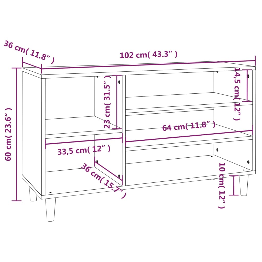 Armoire à chaussures Gris béton 102x36x60 cm Bois d'ingénierie - XIOS