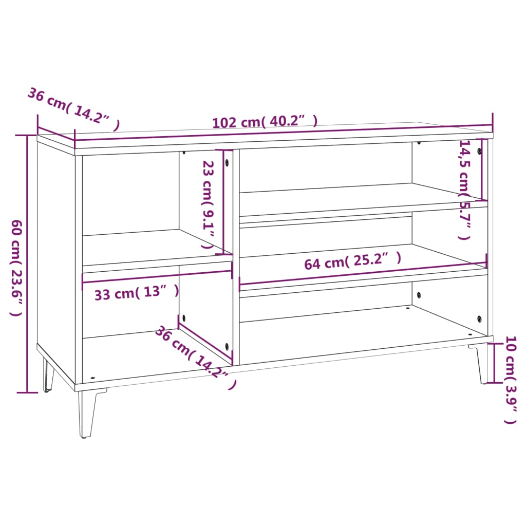 Armoire à chaussures Chêne fumé 102x36x60 cm Bois d'ingénierie - XIOS