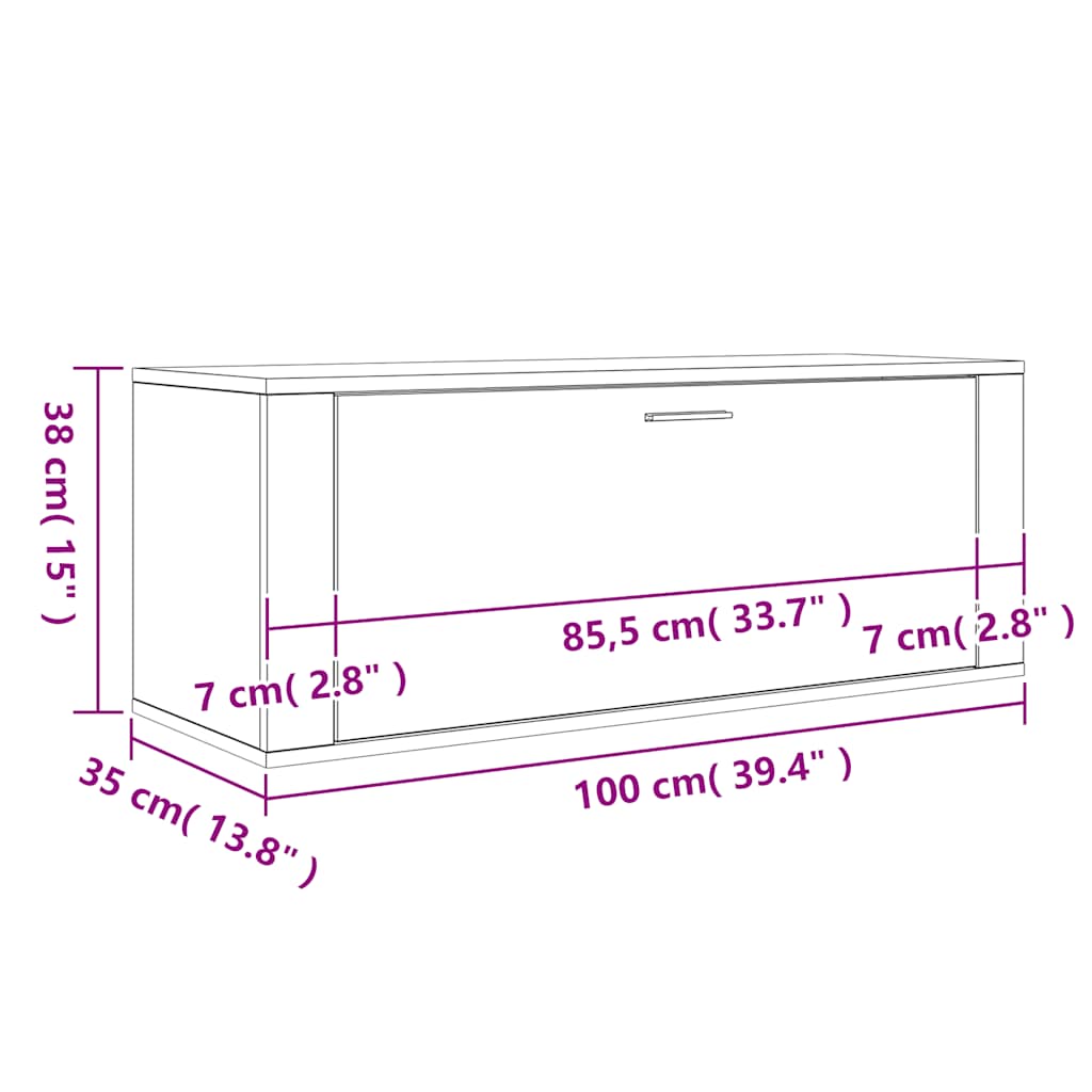 Armoire à chaussures murale Chêne sonoma 100x35x38 cm