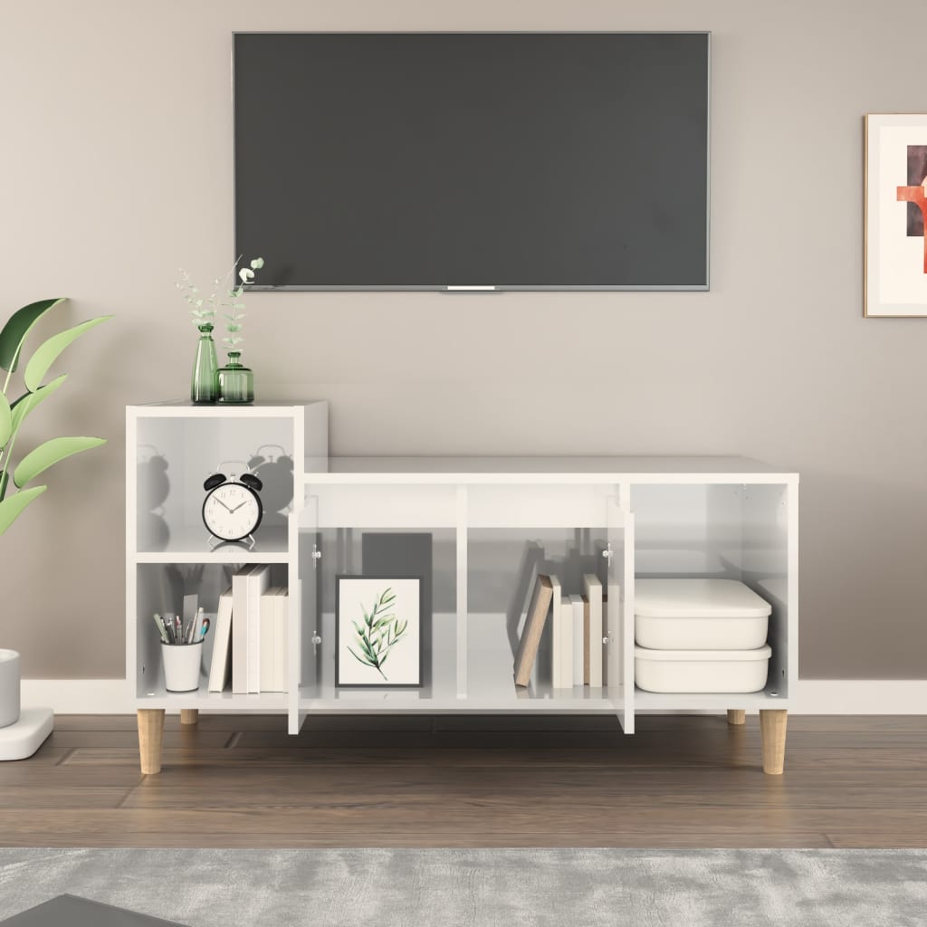 Meuble TV Blanc brillant 100x35x55 cm Bois d'ingénierie - XIOS