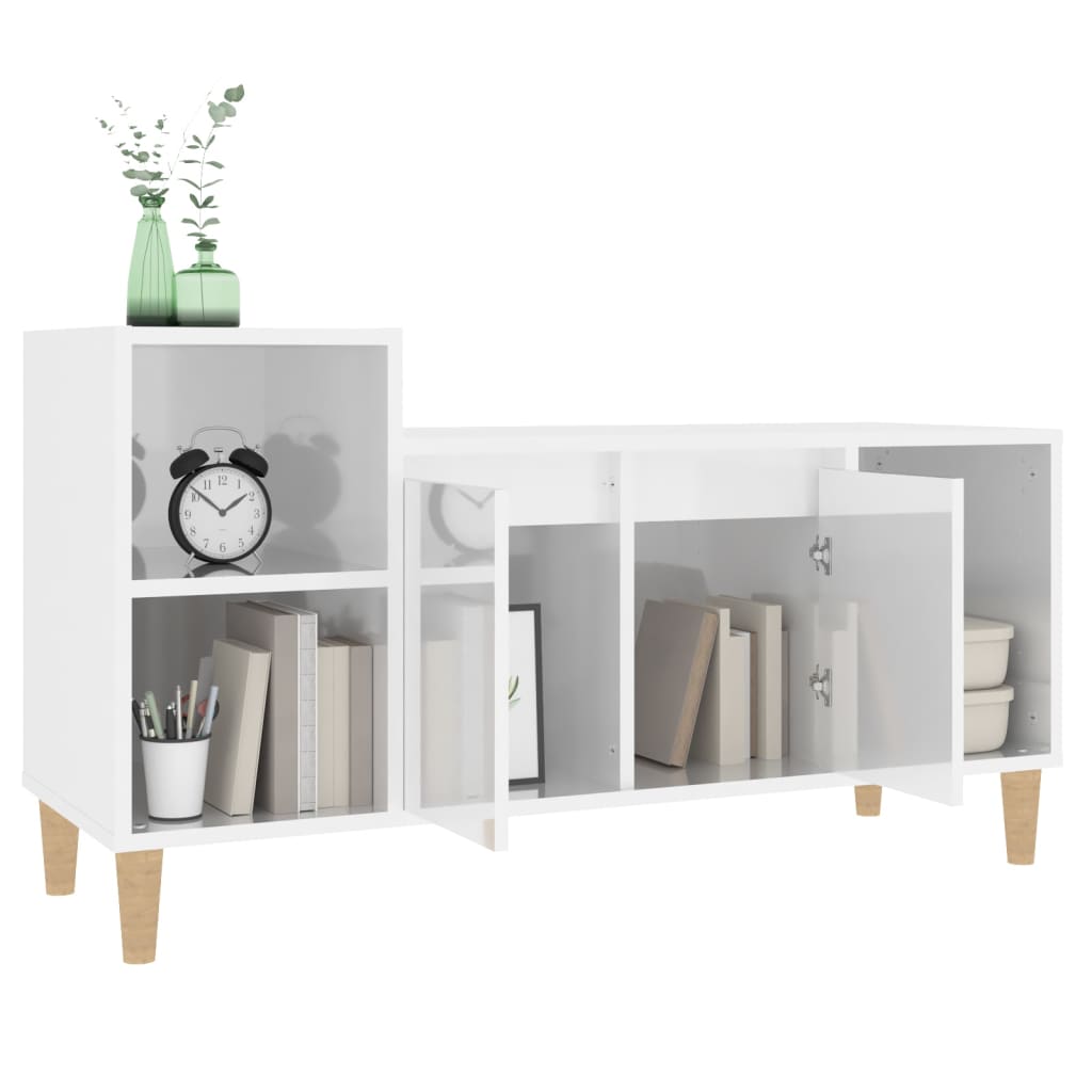Meuble TV Blanc brillant 100x35x55 cm Bois d'ingénierie - XIOS