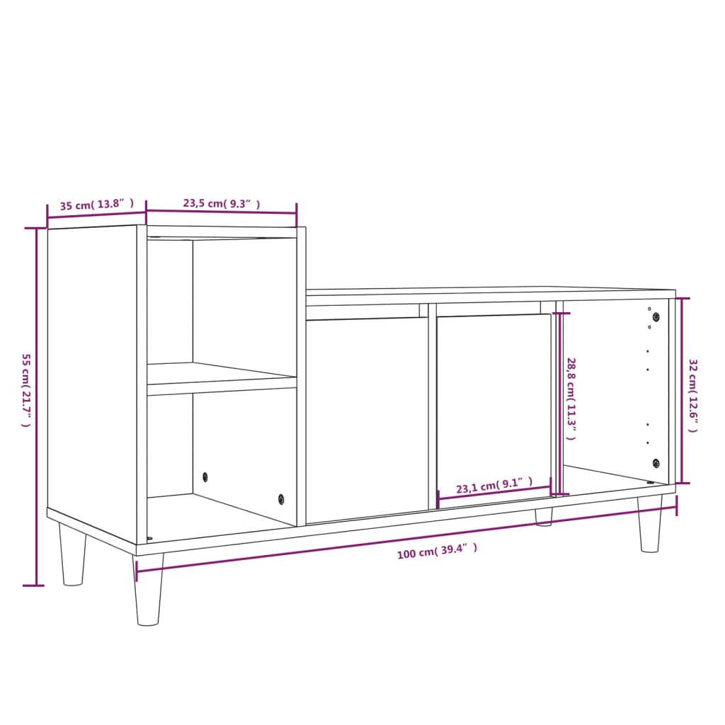Meuble TV Gris béton 100x35x55 cm Bois d'ingénierie - XIOS