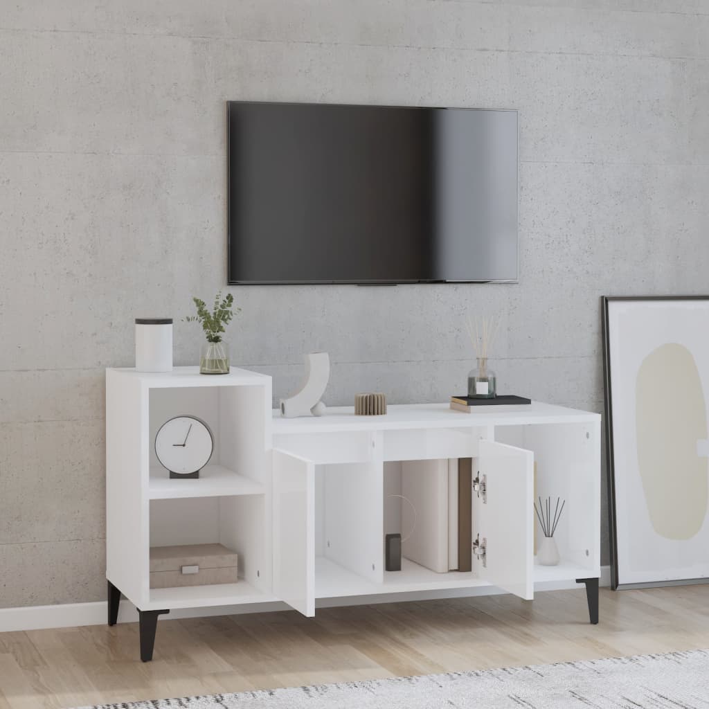 Meuble TV Blanc brillant 100x35x55 cm Bois d'ingénierie - XIOS