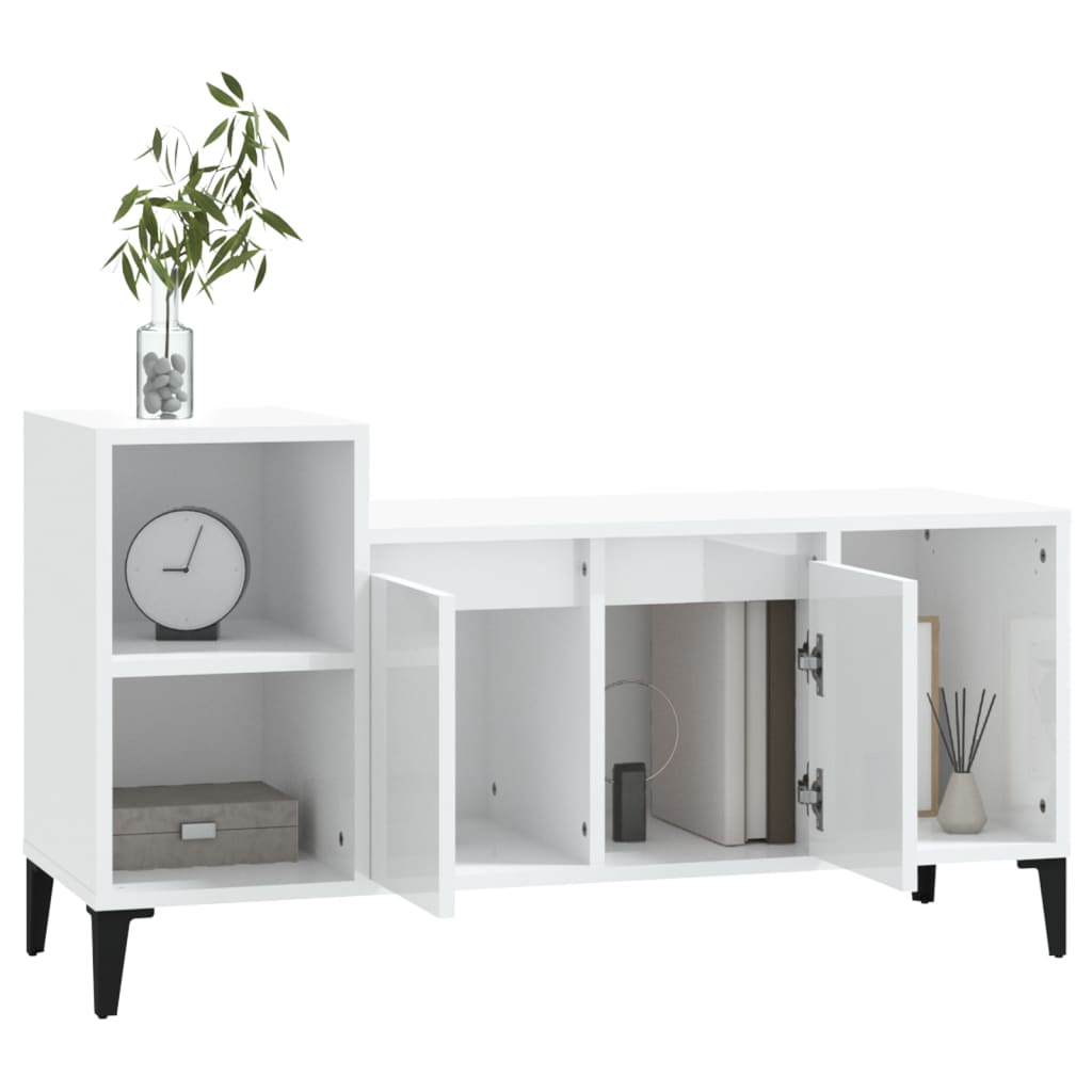 Meuble TV Blanc brillant 100x35x55 cm Bois d'ingénierie - XIOS