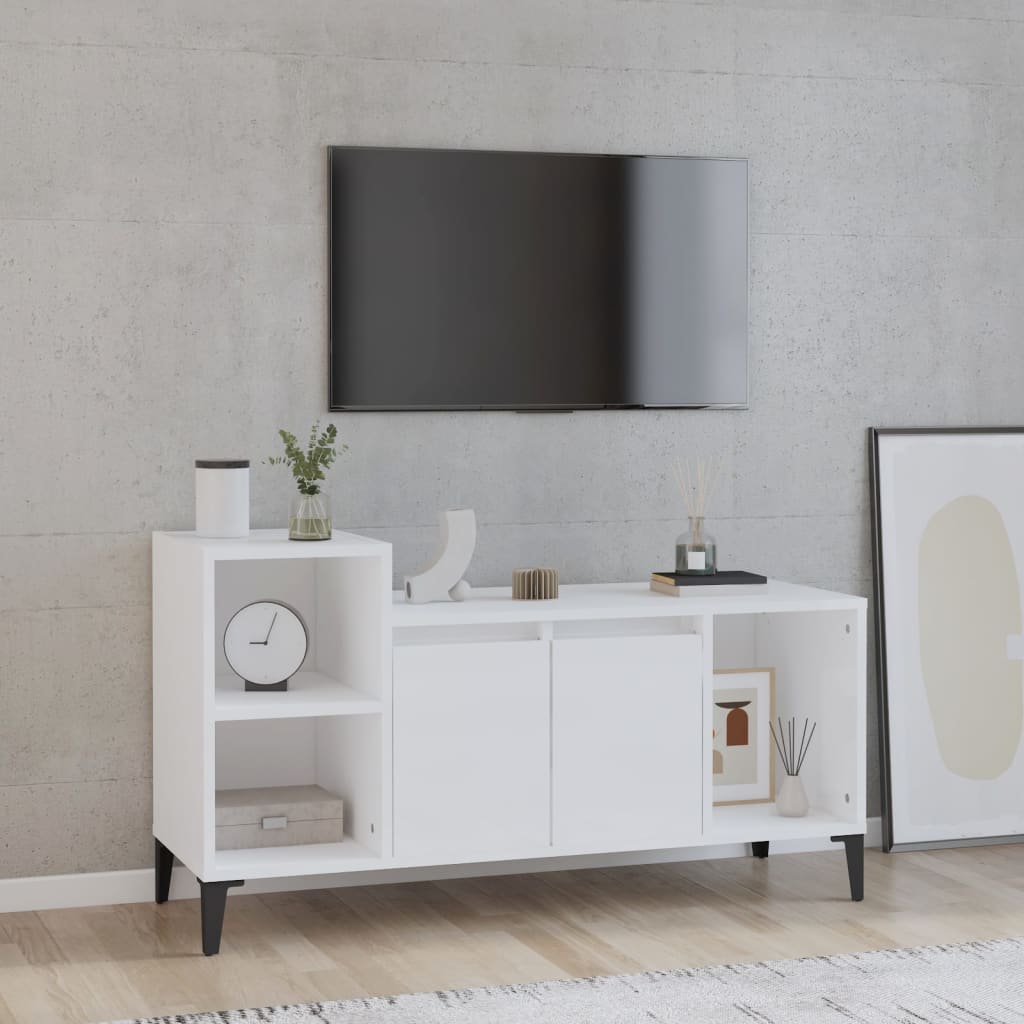 Meuble TV Blanc brillant 100x35x55 cm Bois d'ingénierie - XIOS