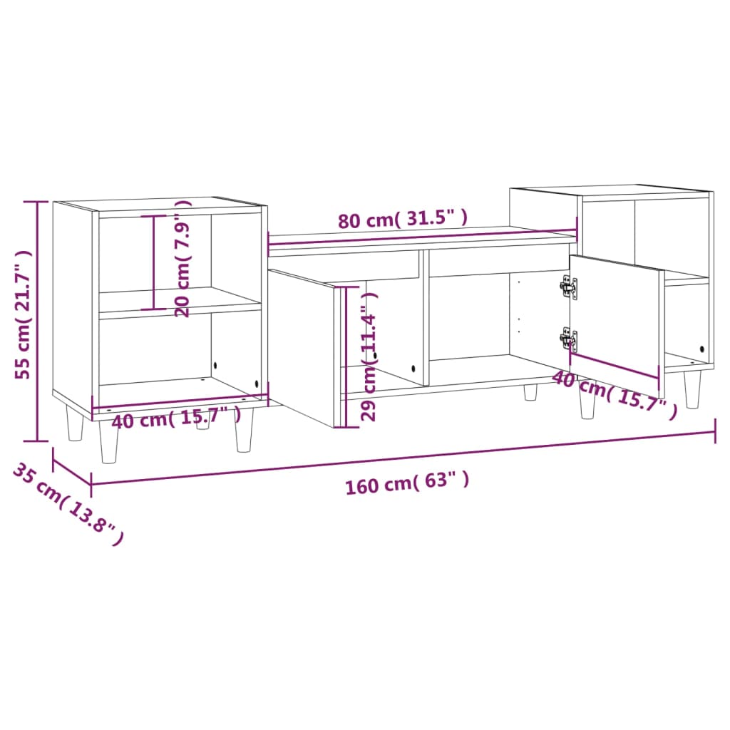 Meuble TV Gris béton 160x35x55 cm Bois d'ingénierie - XIOS