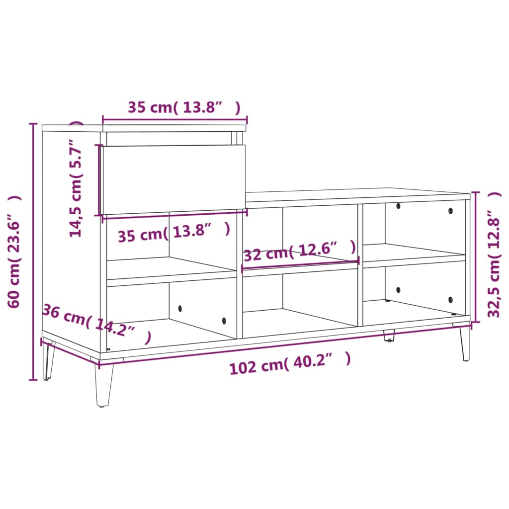 Armoire à chaussures Gris béton 102x36x60 cm Bois d'ingénierie - XIOS