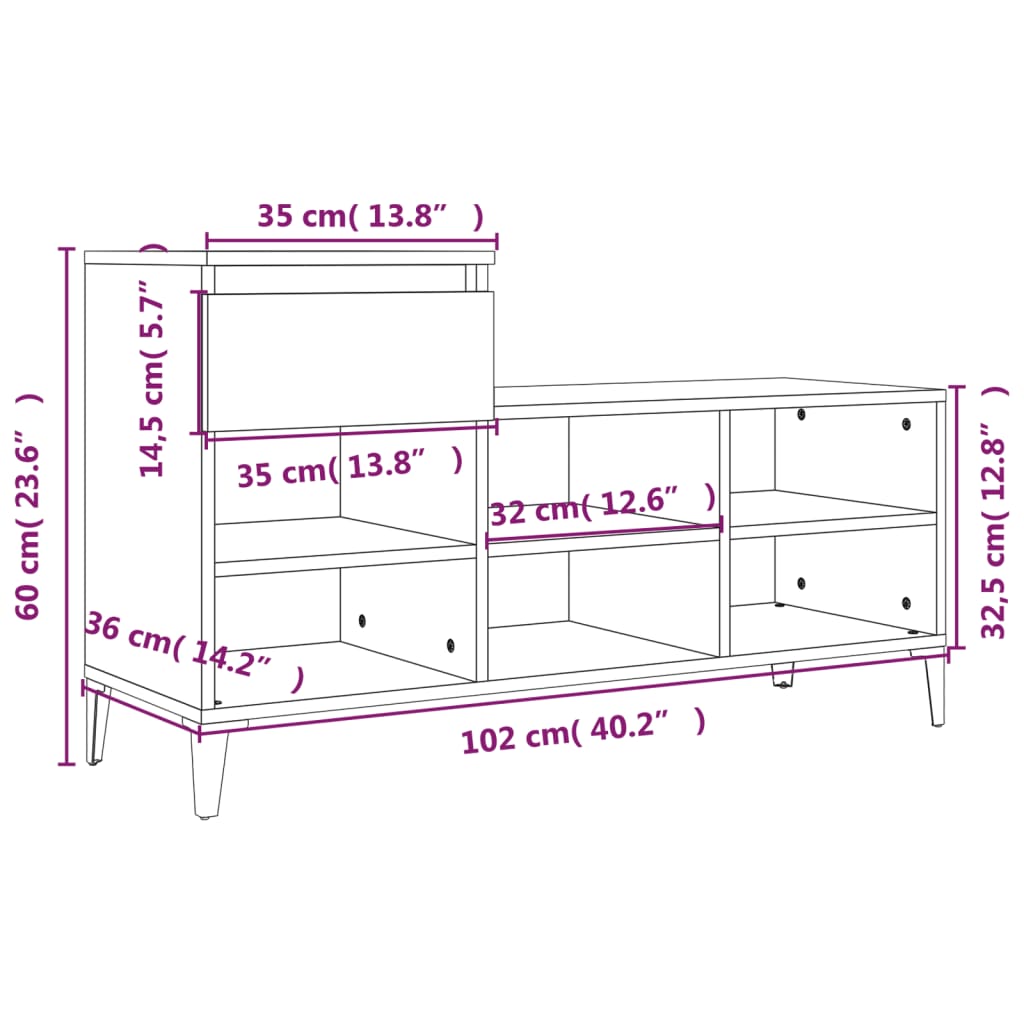 Armoire à chaussures Sonoma gris 102x36x60 cm Bois d'ingénierie - XIOS