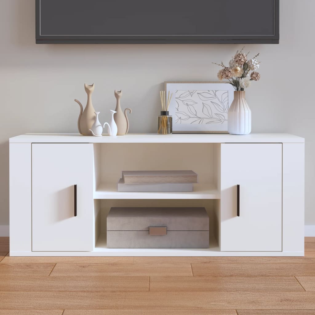 Meuble TV Blanc 100x35x40 cm Bois d'ingénierie - XIOS