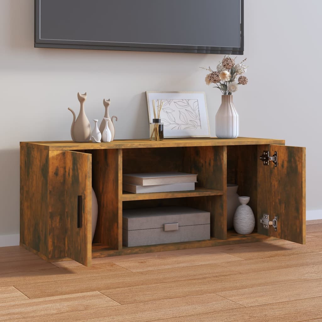 Meuble TV Chêne fumé 100x35x40 cm Bois d'ingénierie - XIOS