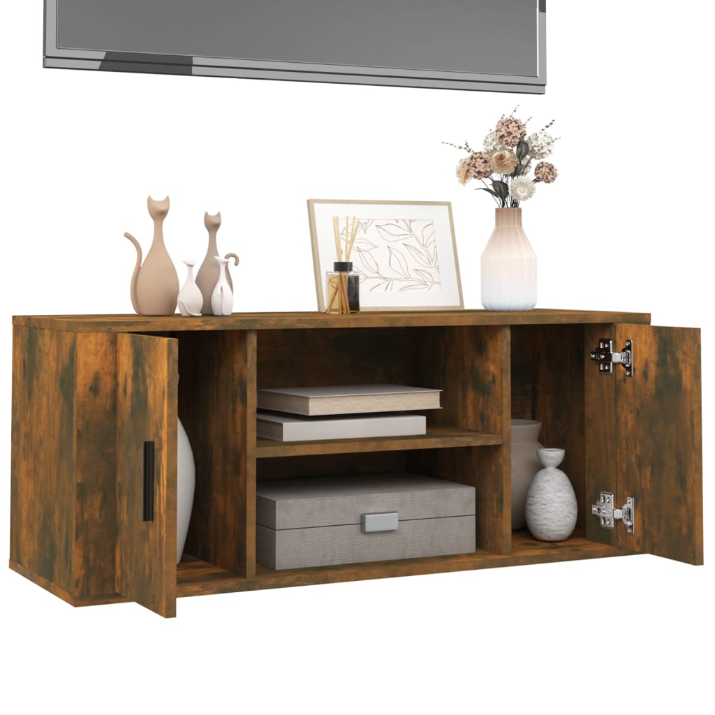 Meuble TV Chêne fumé 100x35x40 cm Bois d'ingénierie - XIOS