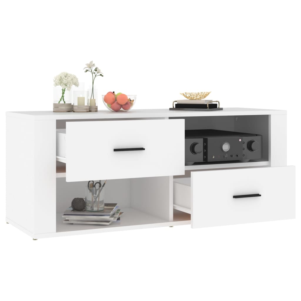 Meuble TV Blanc 100x35x40 cm Bois d'ingénierie - XIOS