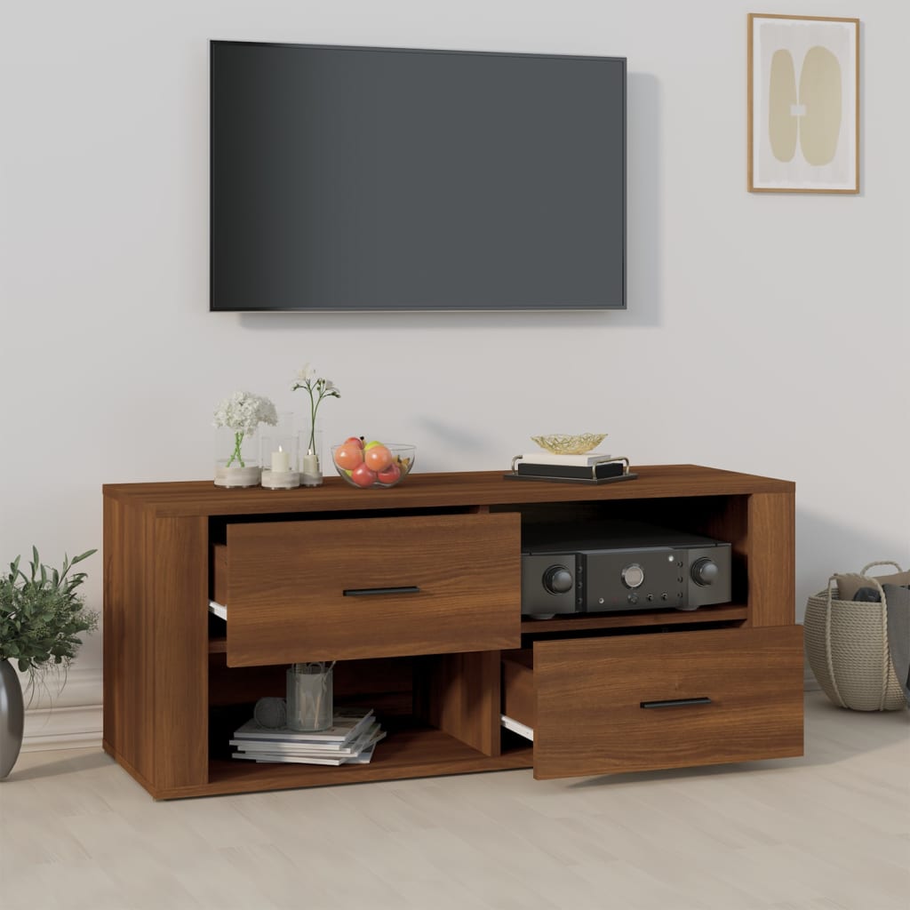 Meuble TV Chêne marron 100x35x40 cm Bois d'ingénierie - XIOS