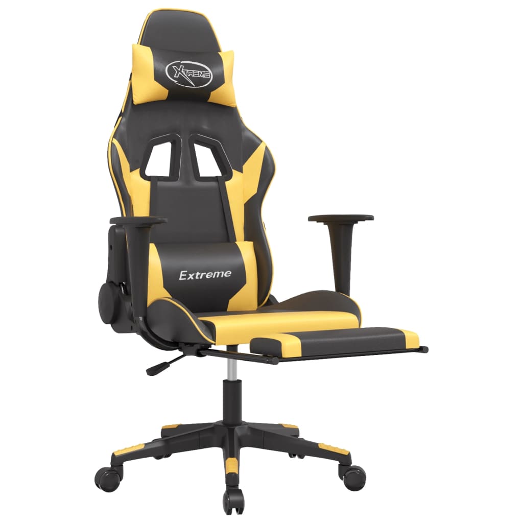 Chaise de jeu avec repose-pied Noir et doré Similicuir - XIOS