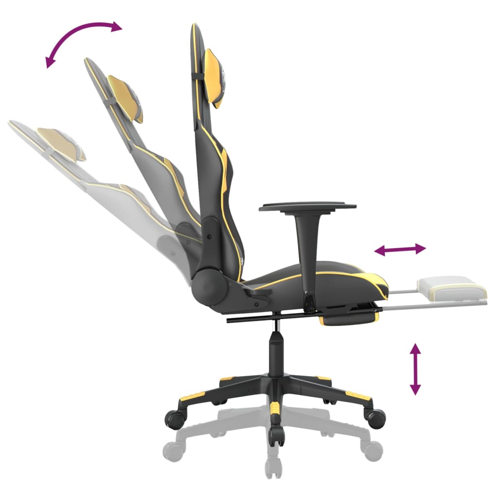 Chaise de jeu avec repose-pied Noir et doré Similicuir - XIOS