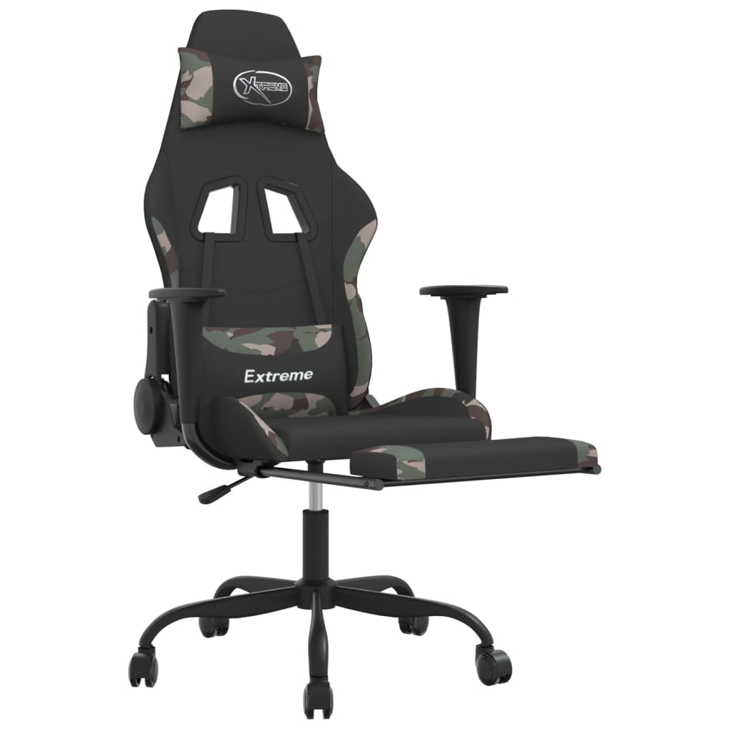 Chaise de jeu avec repose-pied Noir et camouflage Tissu - XIOS
