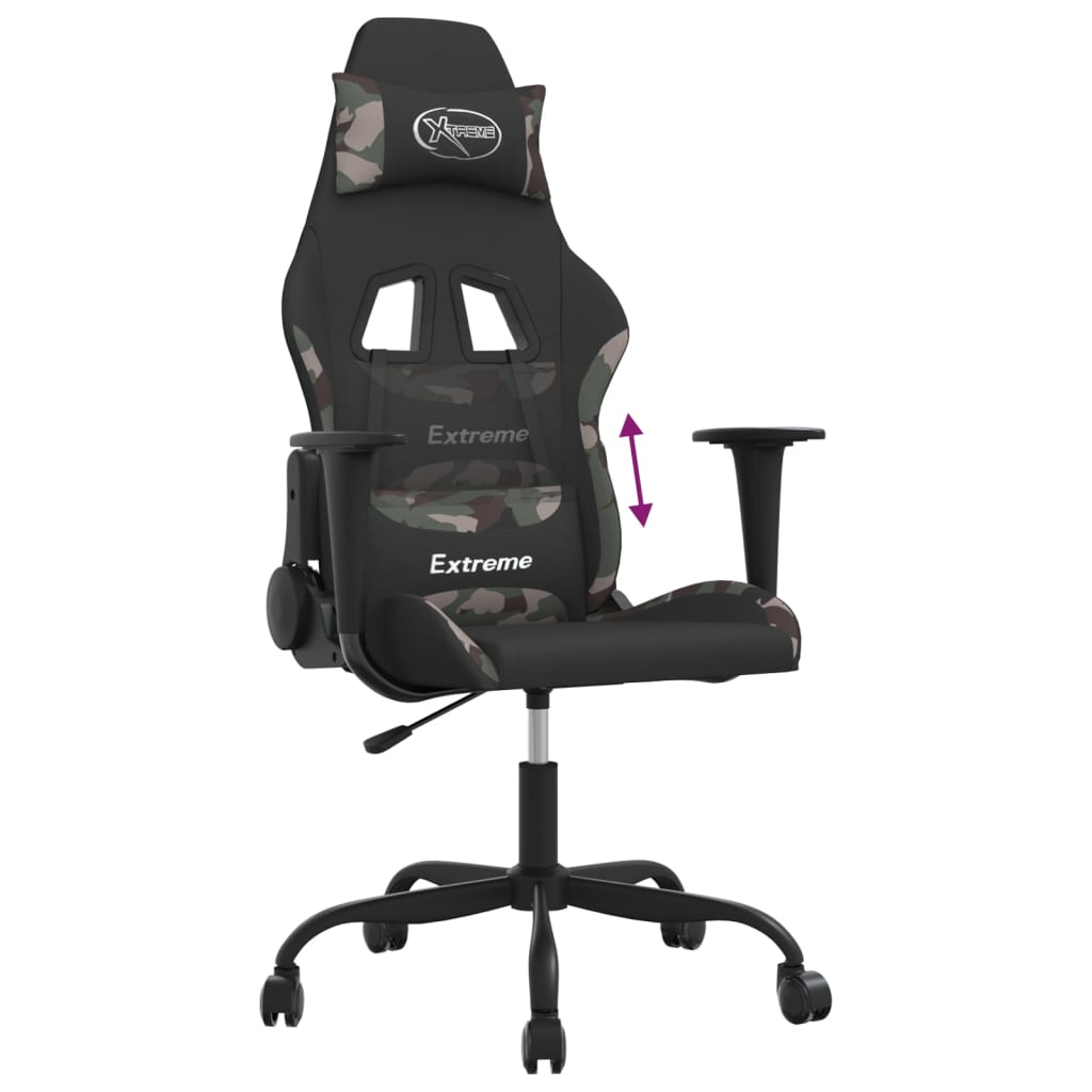 Chaise de jeu avec repose-pied Noir et camouflage Tissu - XIOS