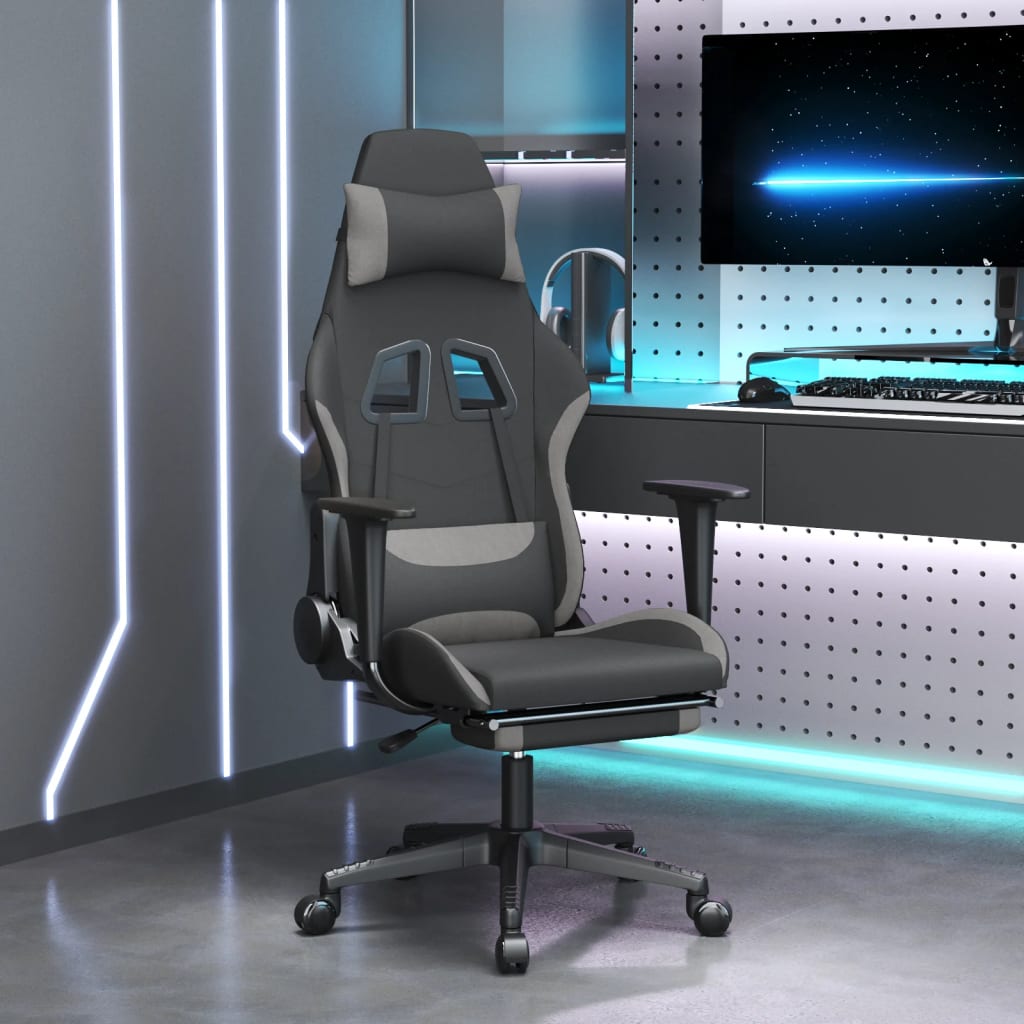 Chaise de jeu avec repose-pied Noir et gris clair Tissu - XIOS