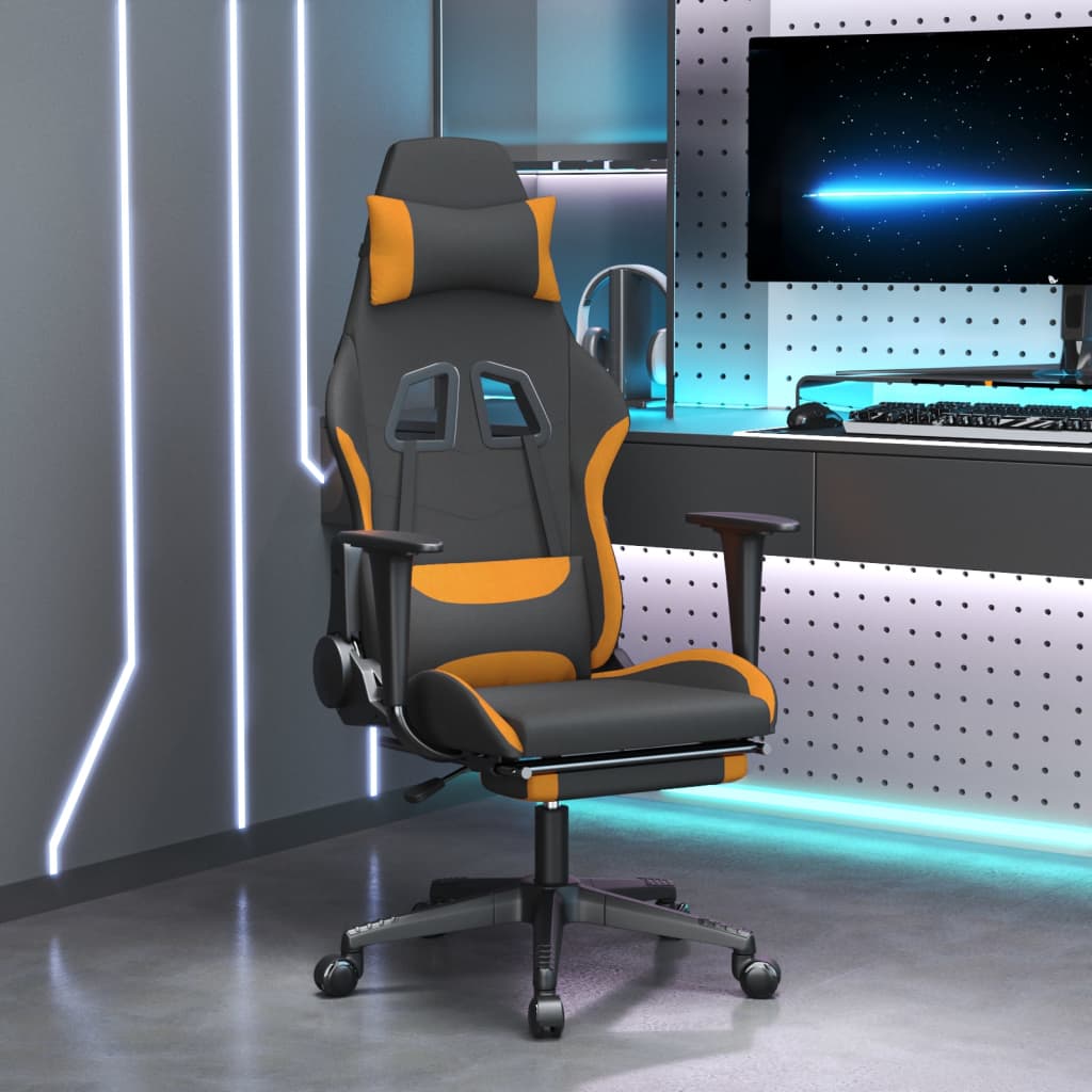 Chaise de jeu avec repose-pied Noir et orange Tissu - XIOS