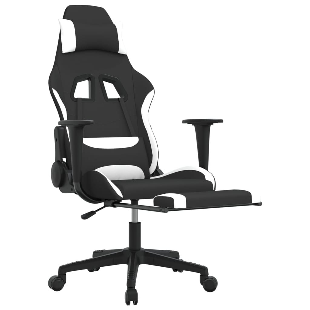 Chaise de jeu avec repose-pied Noir et blanc Tissu - XIOS