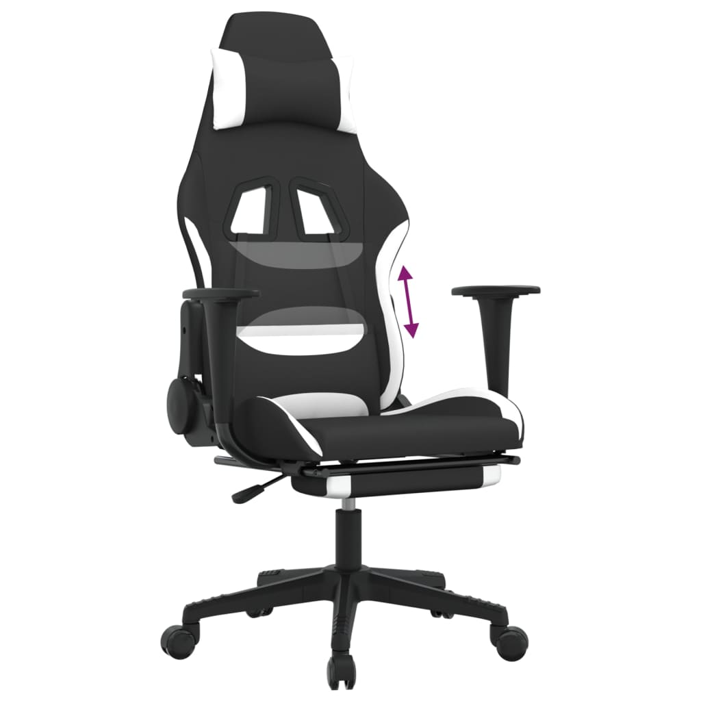 Chaise de jeu avec repose-pied Noir et blanc Tissu - XIOS