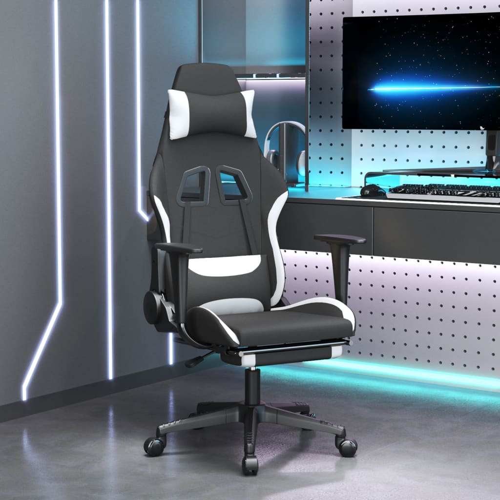 Chaise de jeu avec repose-pied Noir et blanc Tissu - XIOS
