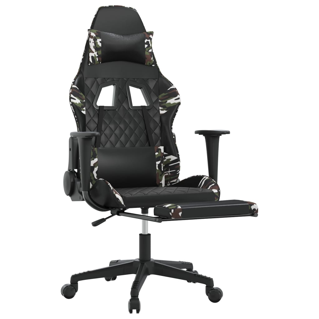 Chaise de jeu avec repose-pied Noir et camouflage Similicuir - XIOS