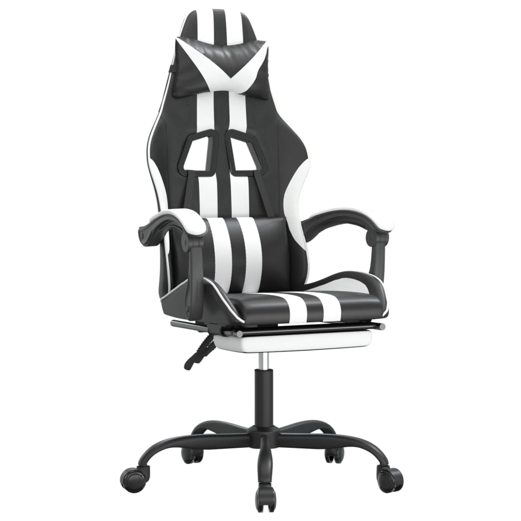 Chaise de jeu avec repose-pied Noir et blanc Similicuir - XIOS