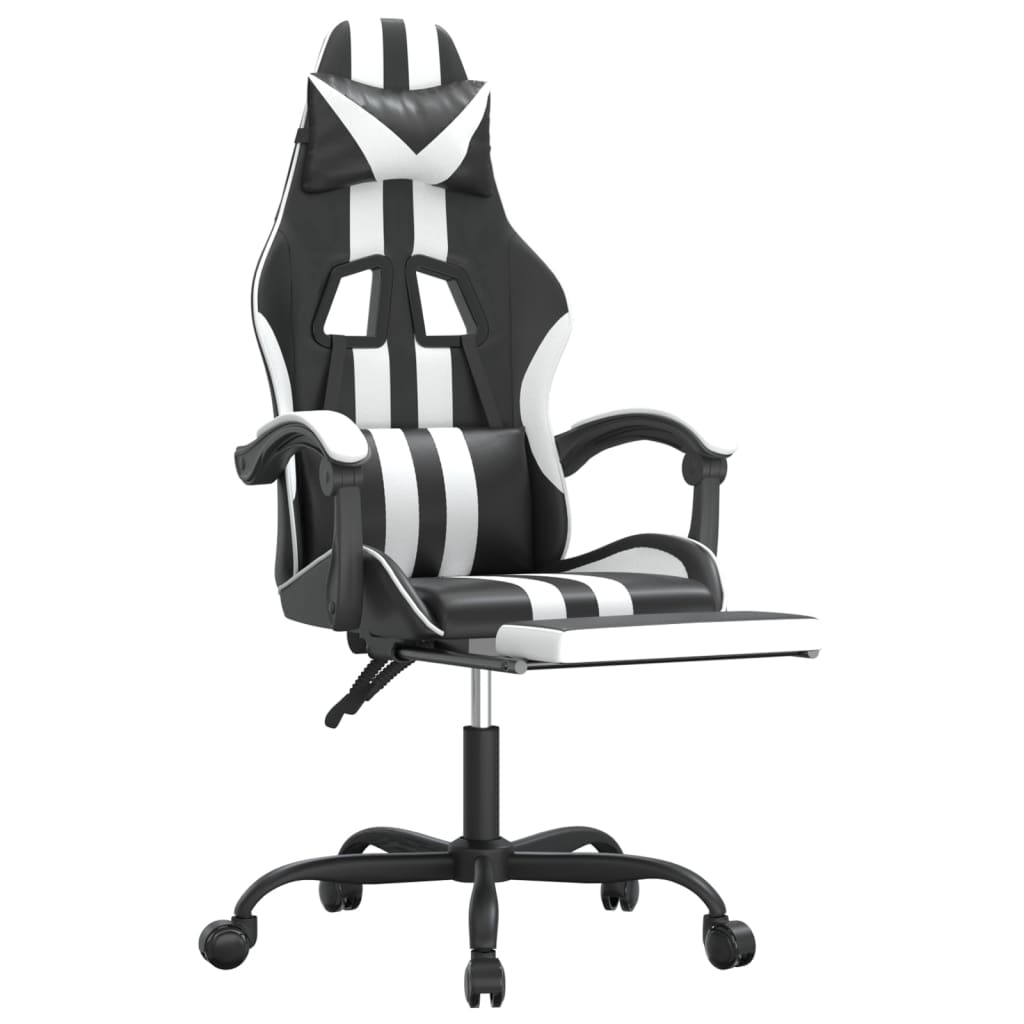 Chaise de jeu avec repose-pied Noir et blanc Similicuir - XIOS