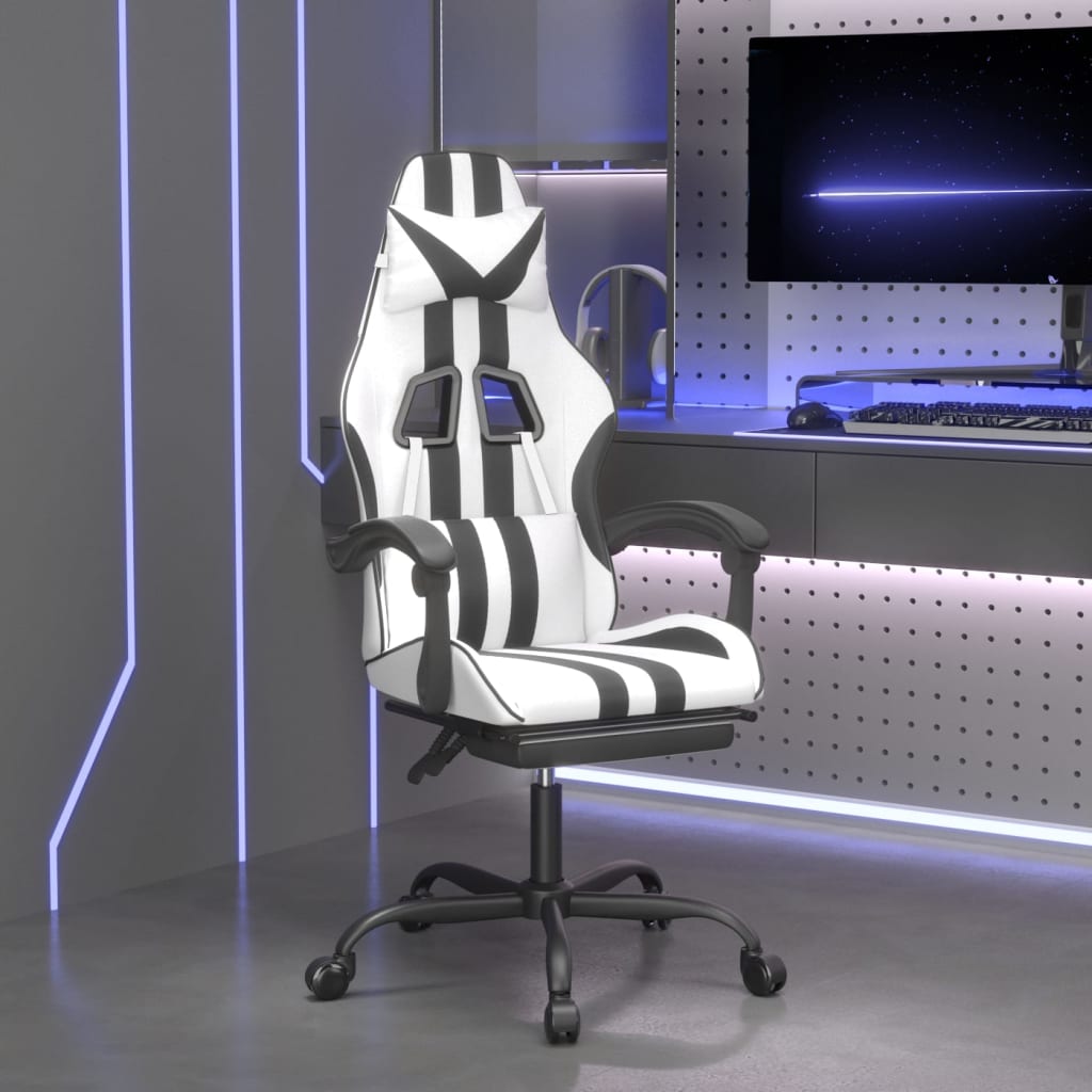 Chaise de jeu avec repose-pied Blanc et noir Similicuir - XIOS