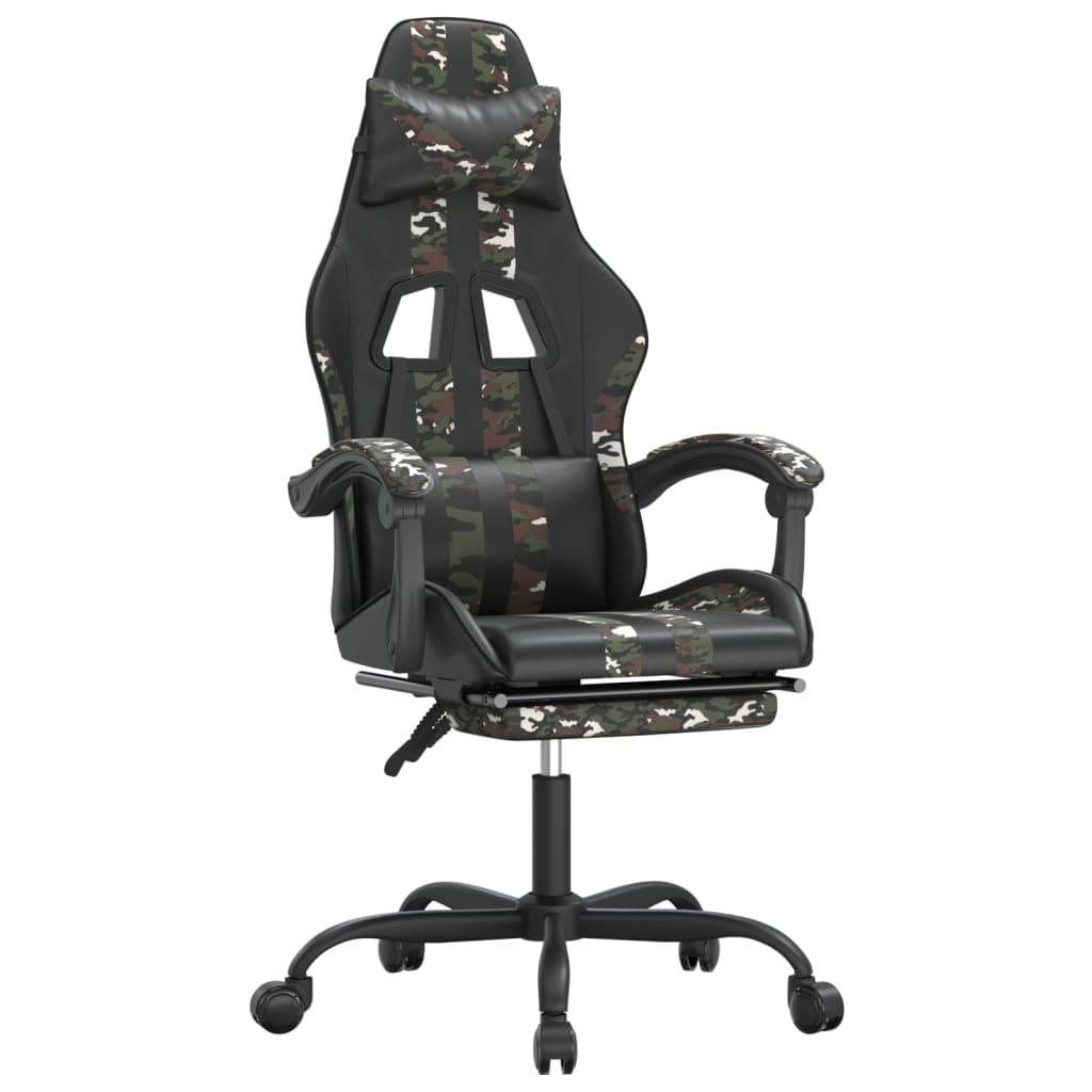 Chaise de jeu avec repose-pied Noir et camouflage Similicuir - XIOS