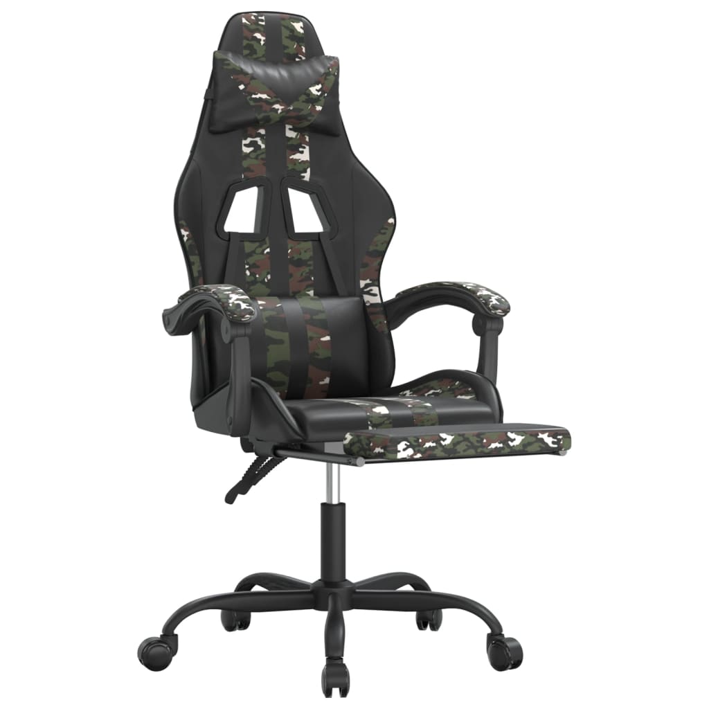 Chaise de jeu avec repose-pied Noir et camouflage Similicuir - XIOS