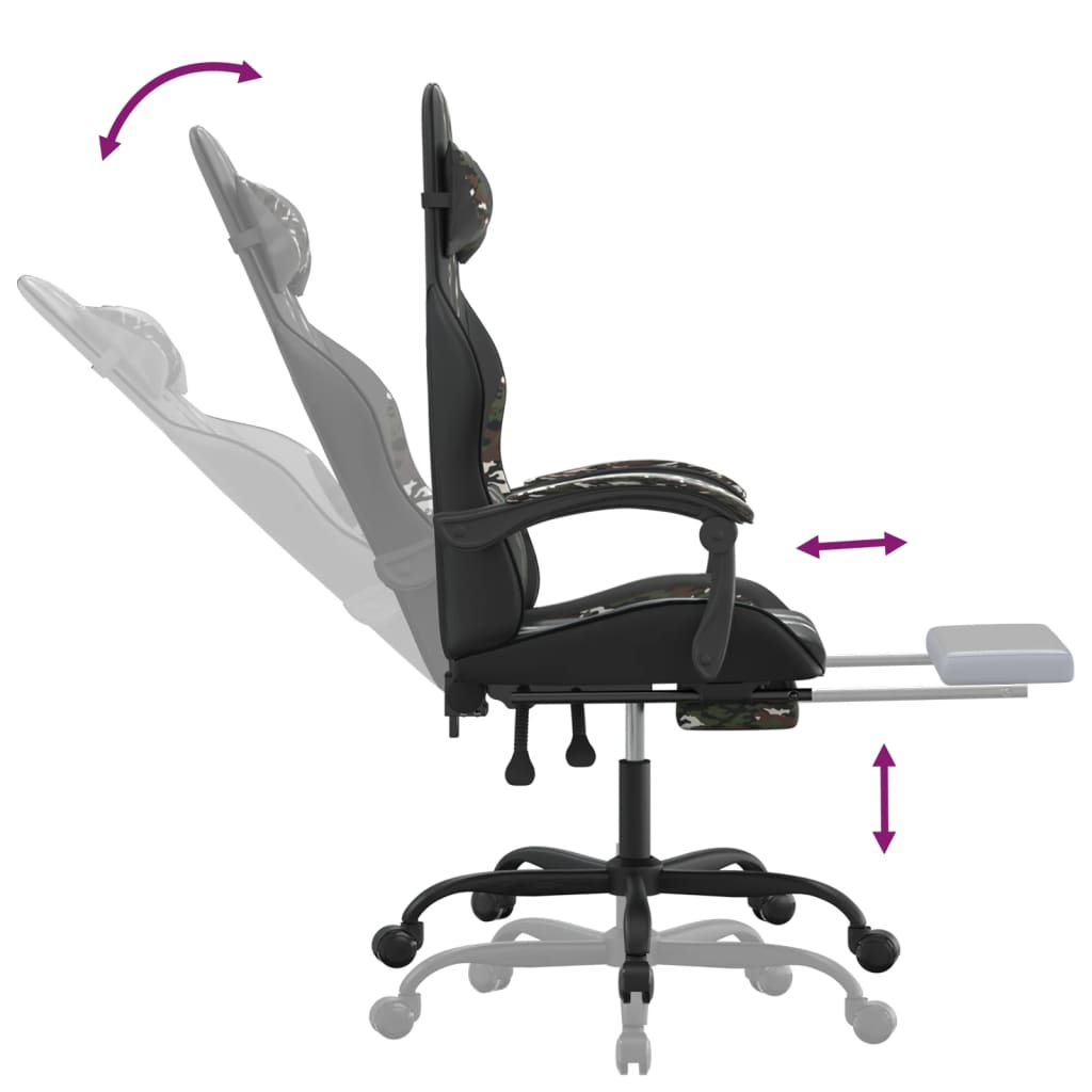 Chaise de jeu avec repose-pied Noir et camouflage Similicuir - XIOS