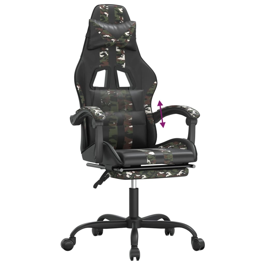 Chaise de jeu avec repose-pied Noir et camouflage Similicuir - XIOS