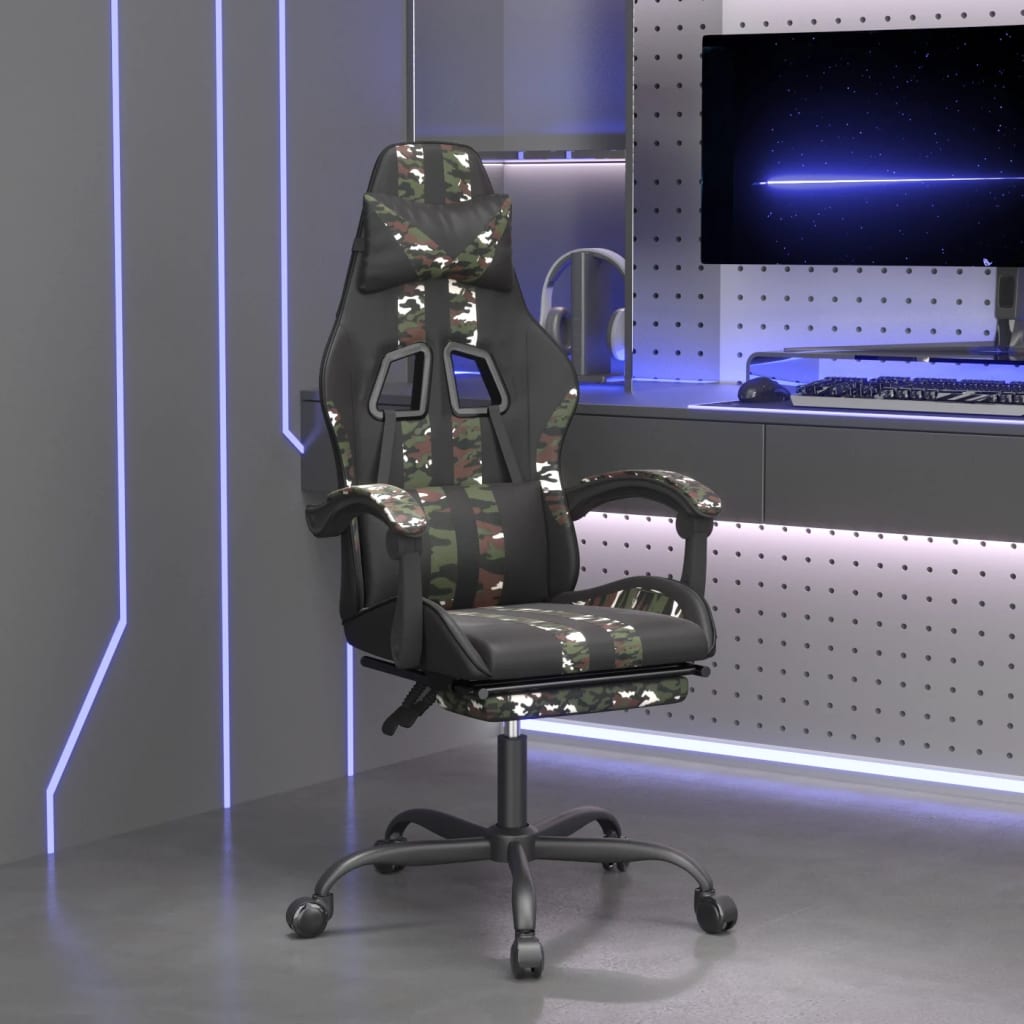 Chaise de jeu avec repose-pied Noir et camouflage Similicuir - XIOS