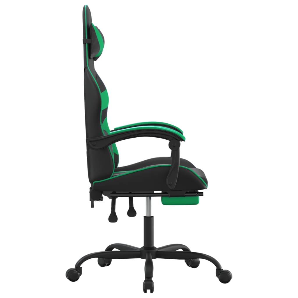 Chaise de jeu avec repose-pied Noir et vert Similicuir - XIOS