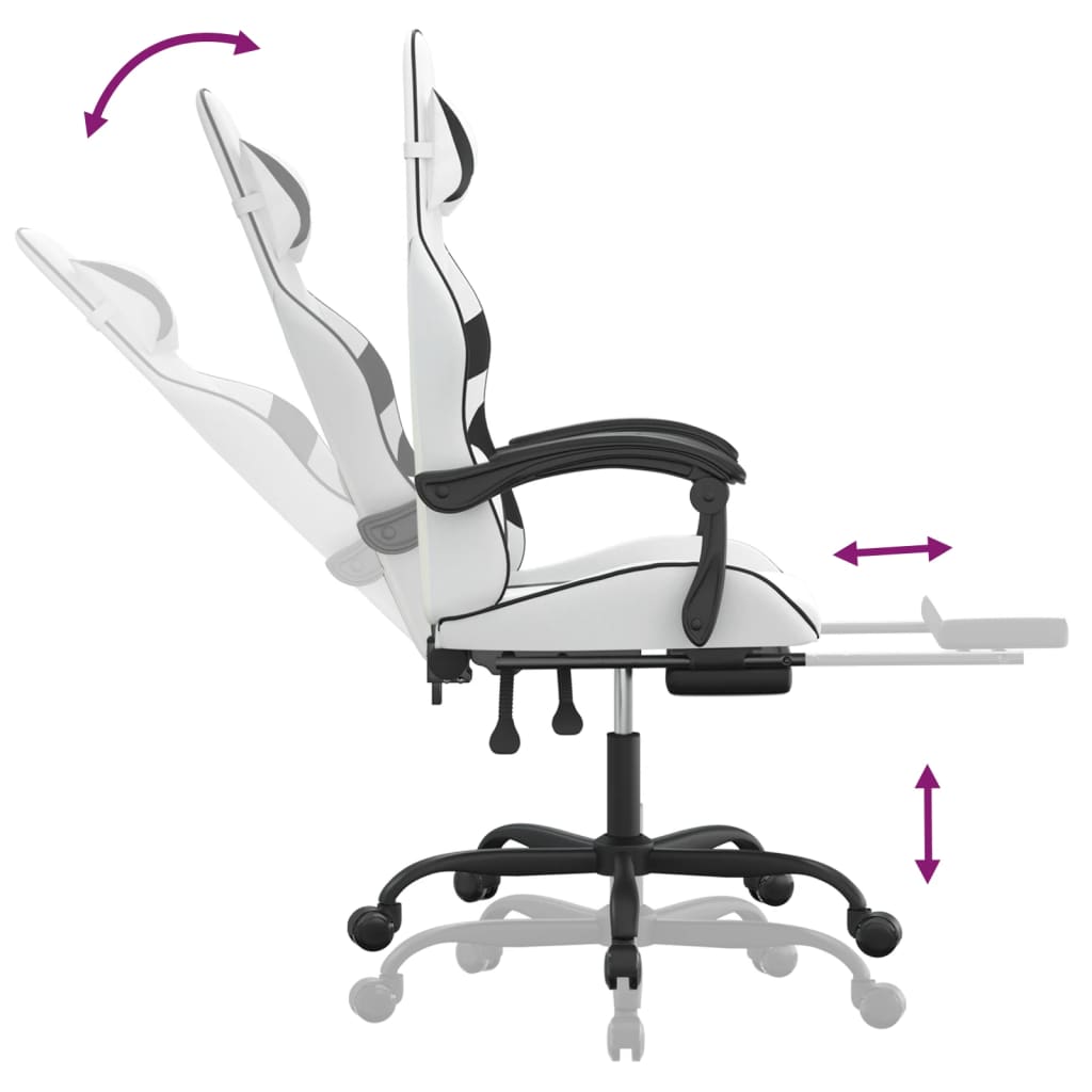 Chaise de jeu avec repose-pied Blanc et noir Similicuir - XIOS