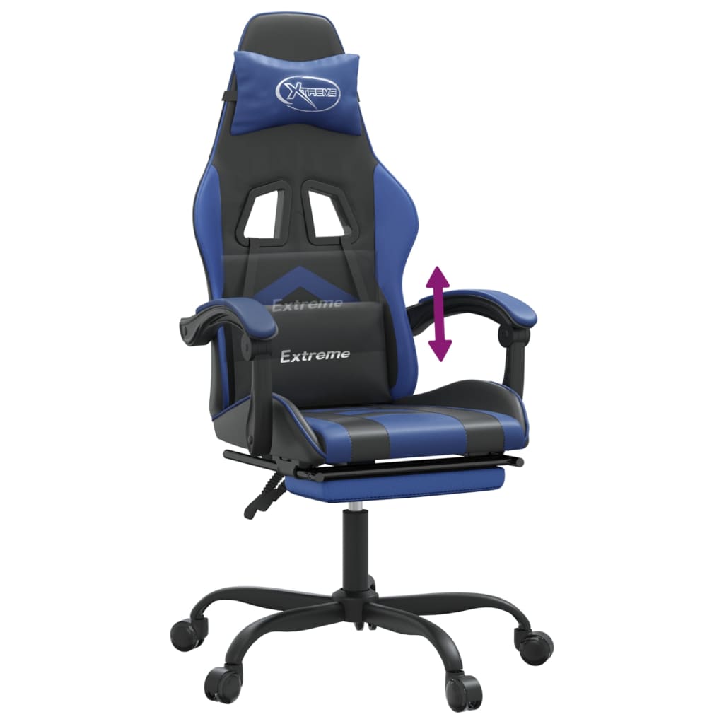 Chaise de jeu avec repose-pied Noir et bleu Similicuir - XIOS