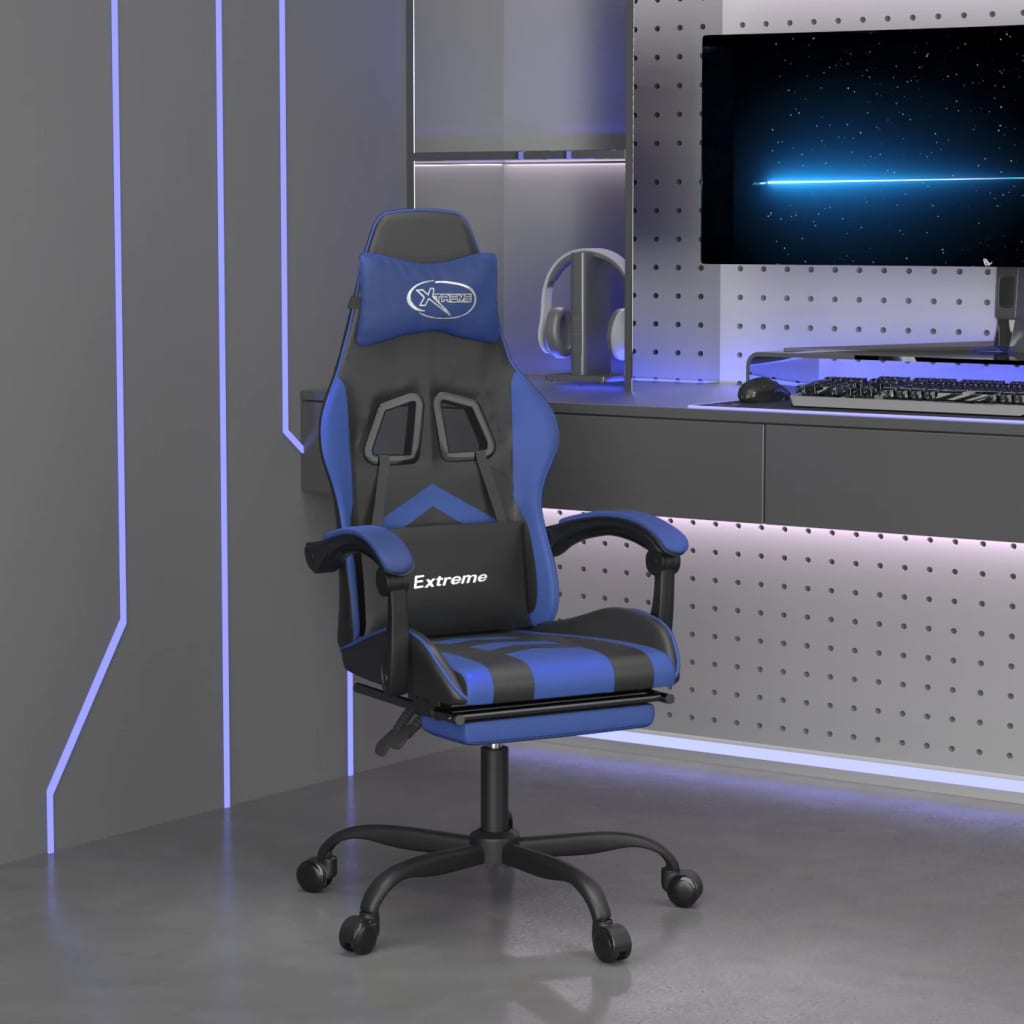 Chaise de jeu avec repose-pied Noir et bleu Similicuir - XIOS