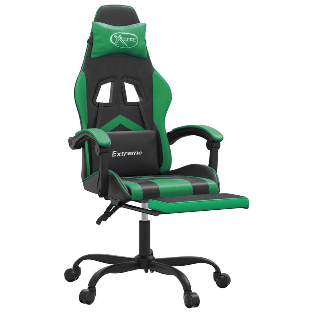Chaise de jeu avec repose-pied Noir et vert Similicuir - XIOS