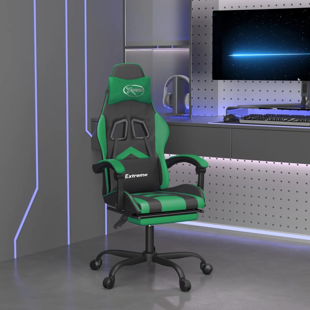 Chaise de jeu avec repose-pied Noir et vert Similicuir - XIOS