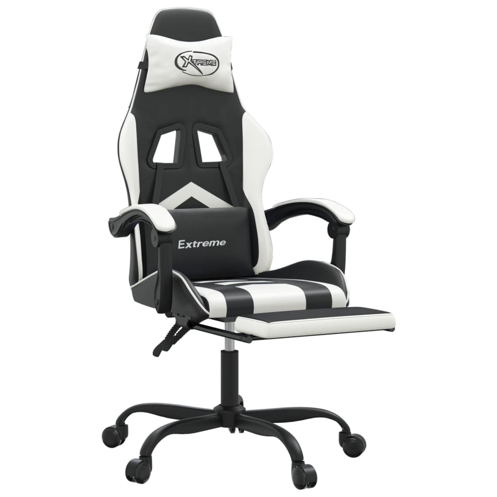 Chaise de jeu avec repose-pied Noir et blanc Similicuir - XIOS