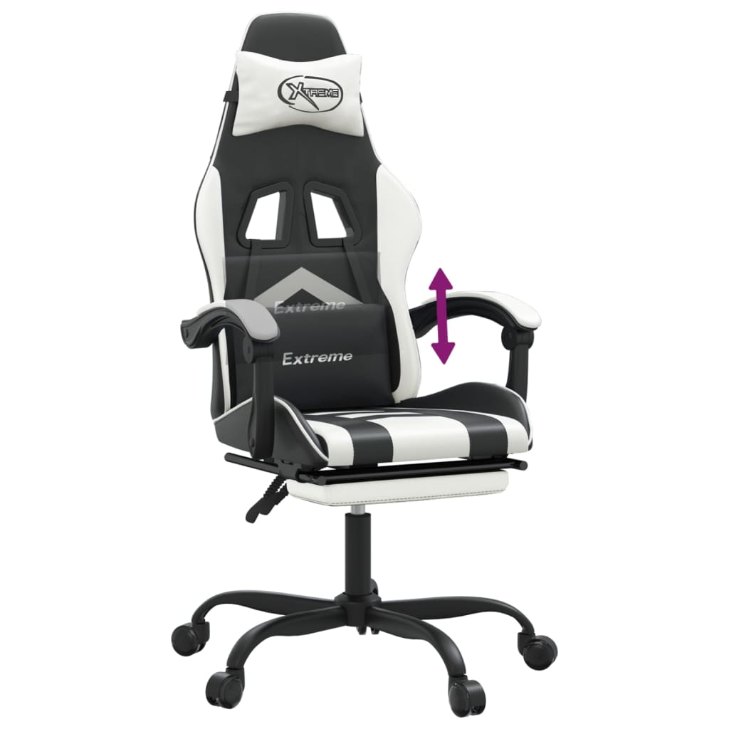 Chaise de jeu avec repose-pied Noir et blanc Similicuir - XIOS
