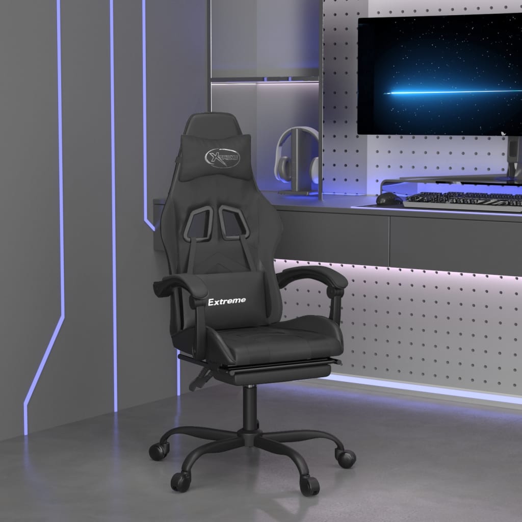 Chaise de jeu avec repose-pied Noir Similicuir - XIOS