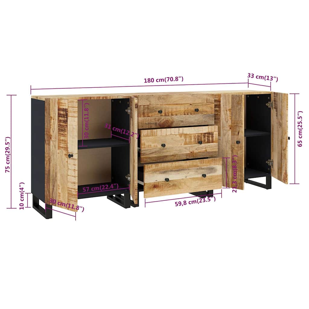Buffets 3 pcs Bois de manguier brut
