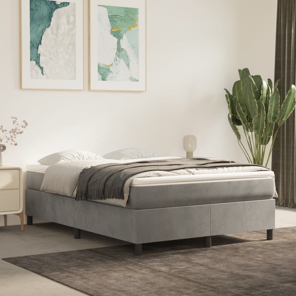 Cadre de lit sans matelas gris clair 140x190 cm velours - XIOS