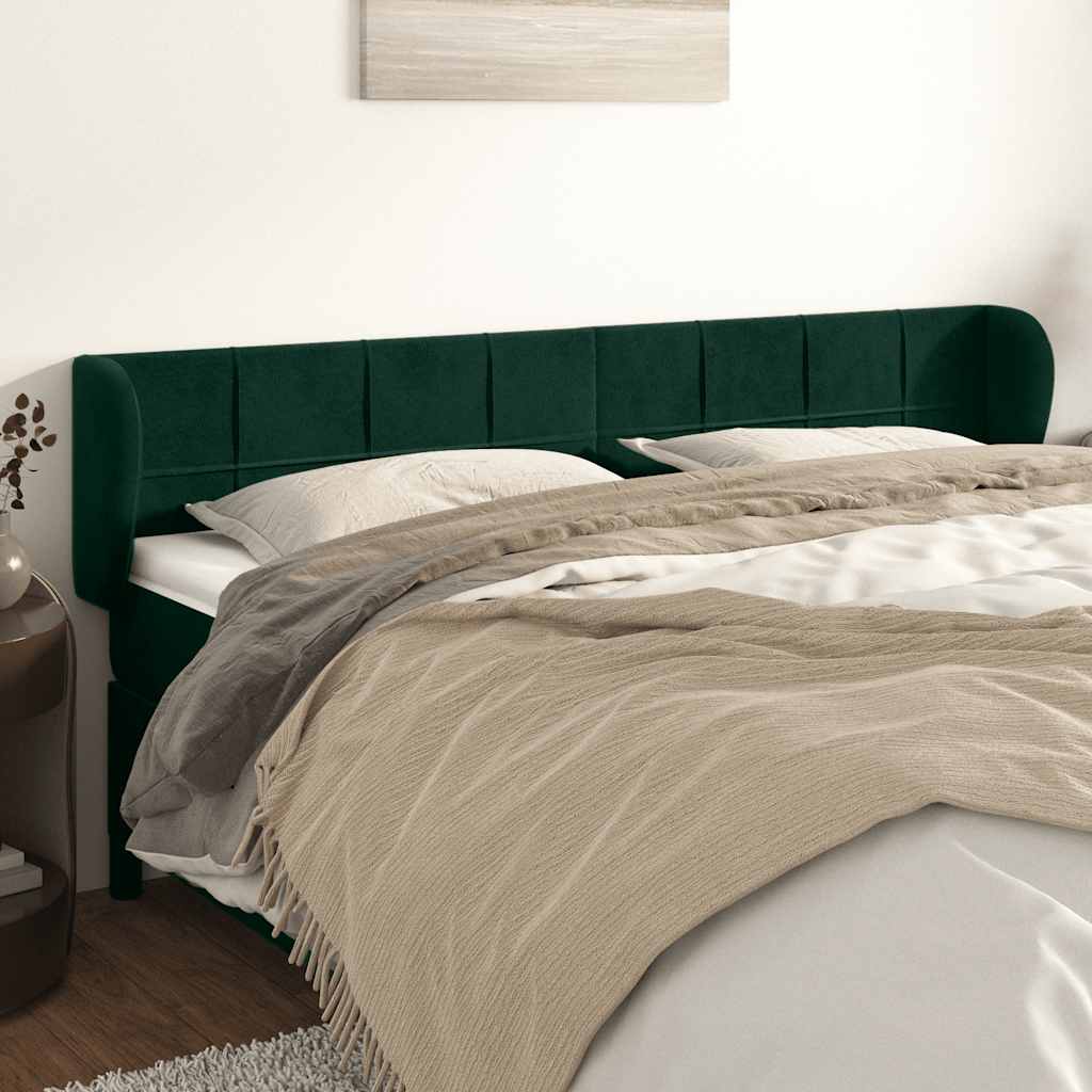 Tête de lit avec oreilles Vert foncé 203x23x78/88 cm Velours - XIOS