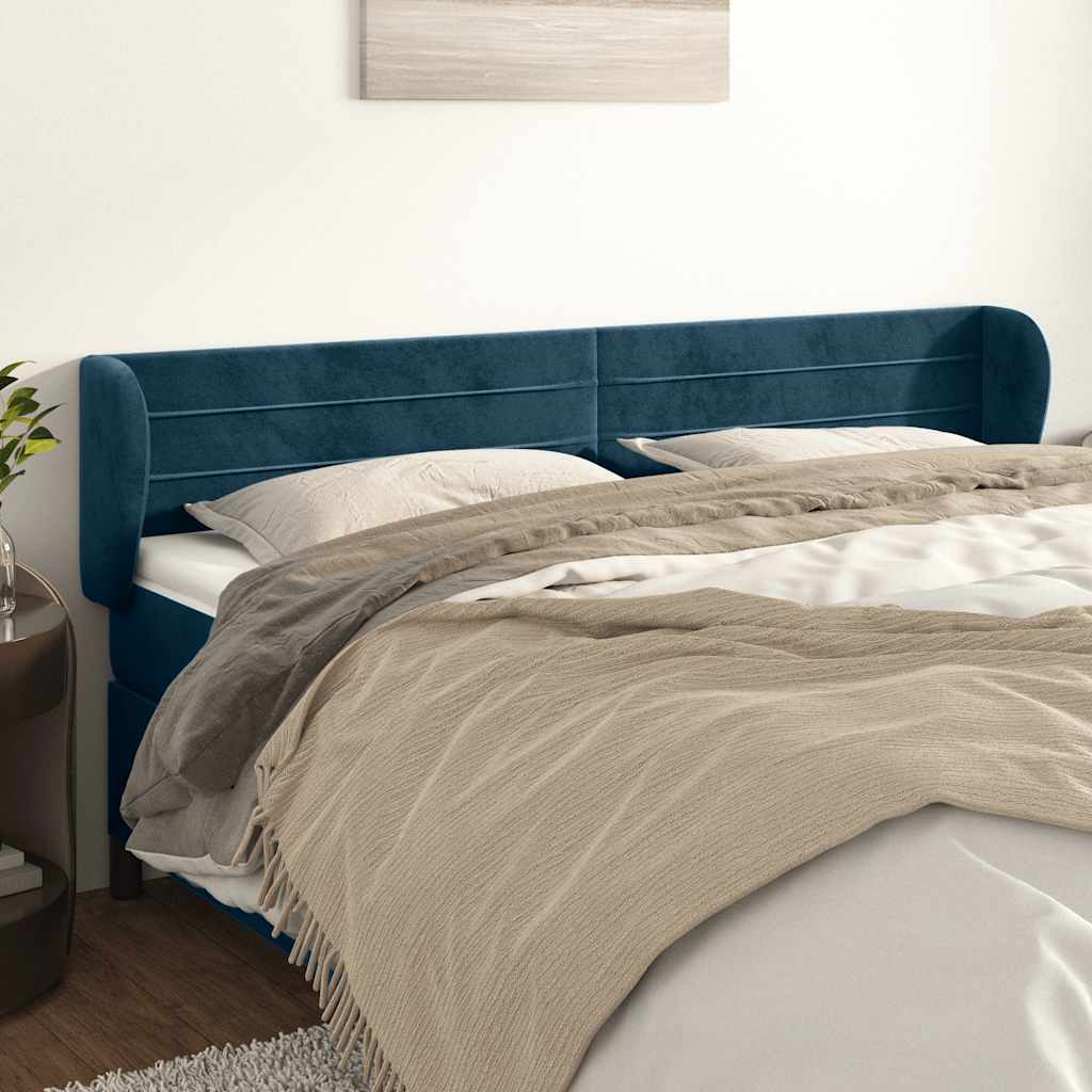 Tête de lit avec oreilles Bleu foncé 203x23x78/88 cm Velours - XIOS