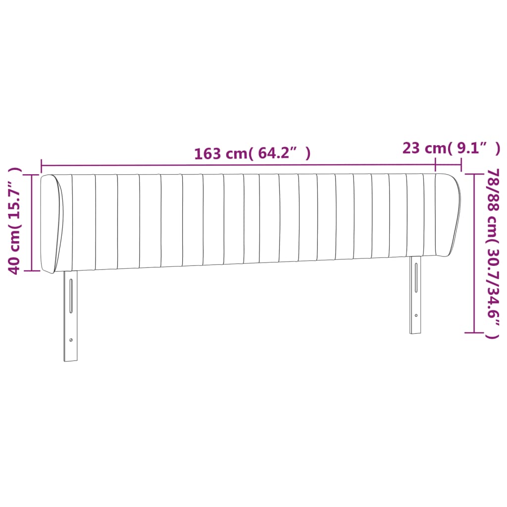 Tête de lit avec oreilles Gris foncé 163x23x78/88 cm Velours - XIOS